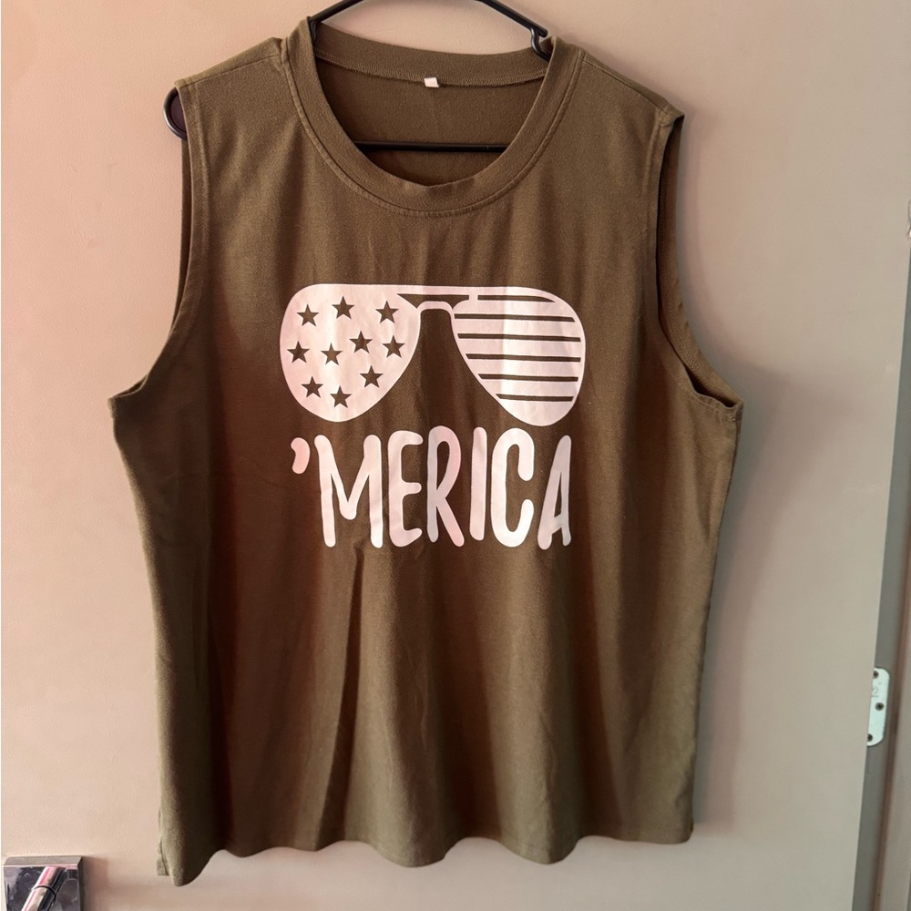 Army Green & White  'Merica Tank Top